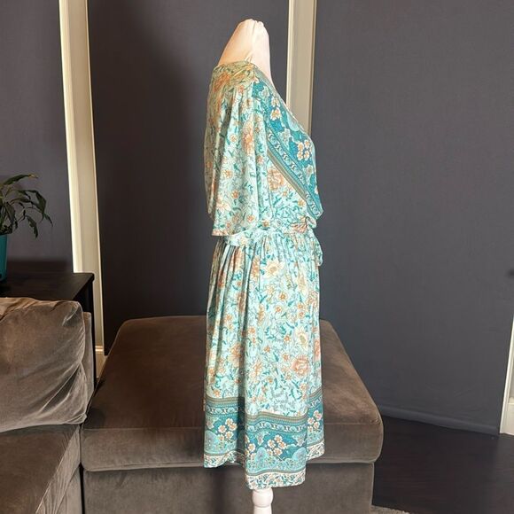 Women V-Neck Bohemian Blue Floral Print Short Summer Dress Cover Up Size 3XL NEW - Picture 6 of 14